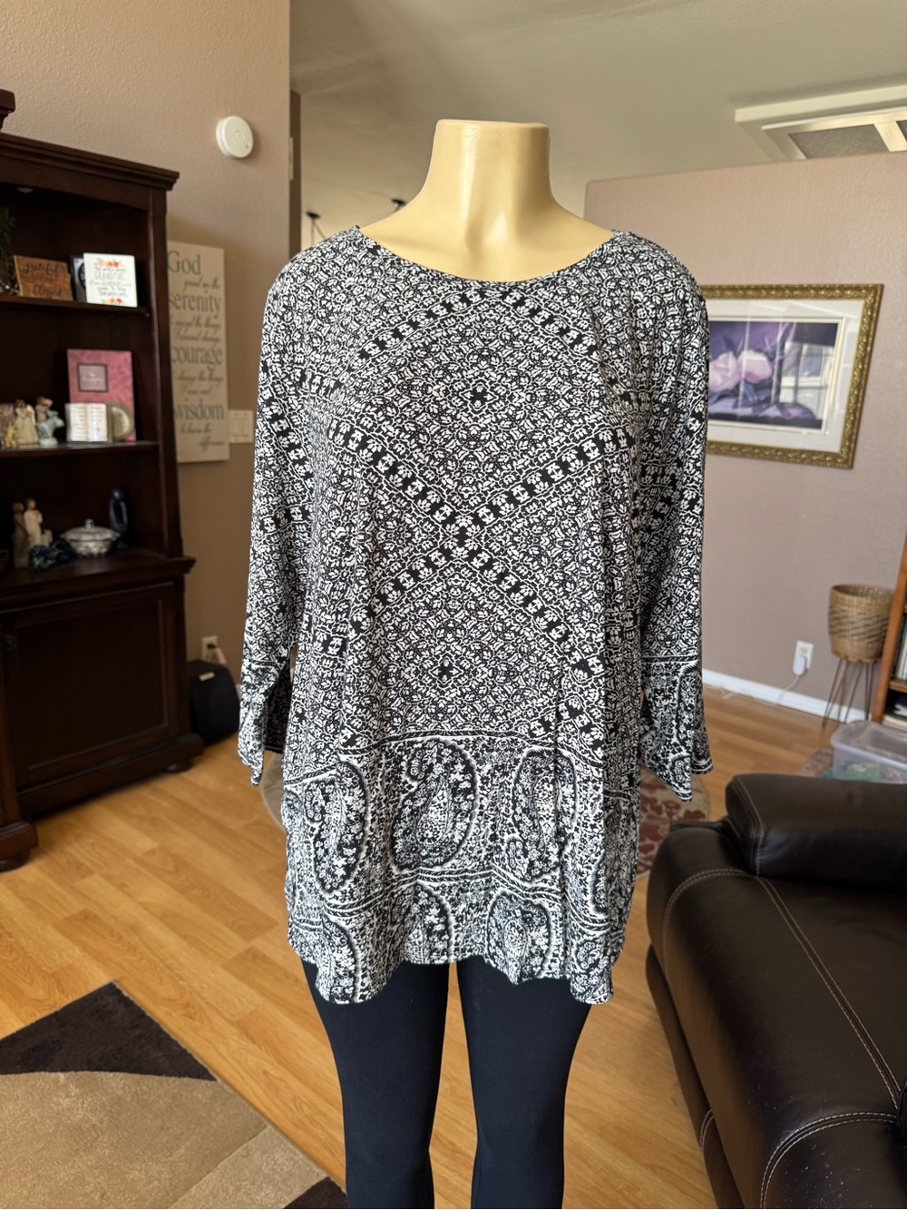 Lucky Brand black and white patterned 3/4 sleeves blouse-size XXL